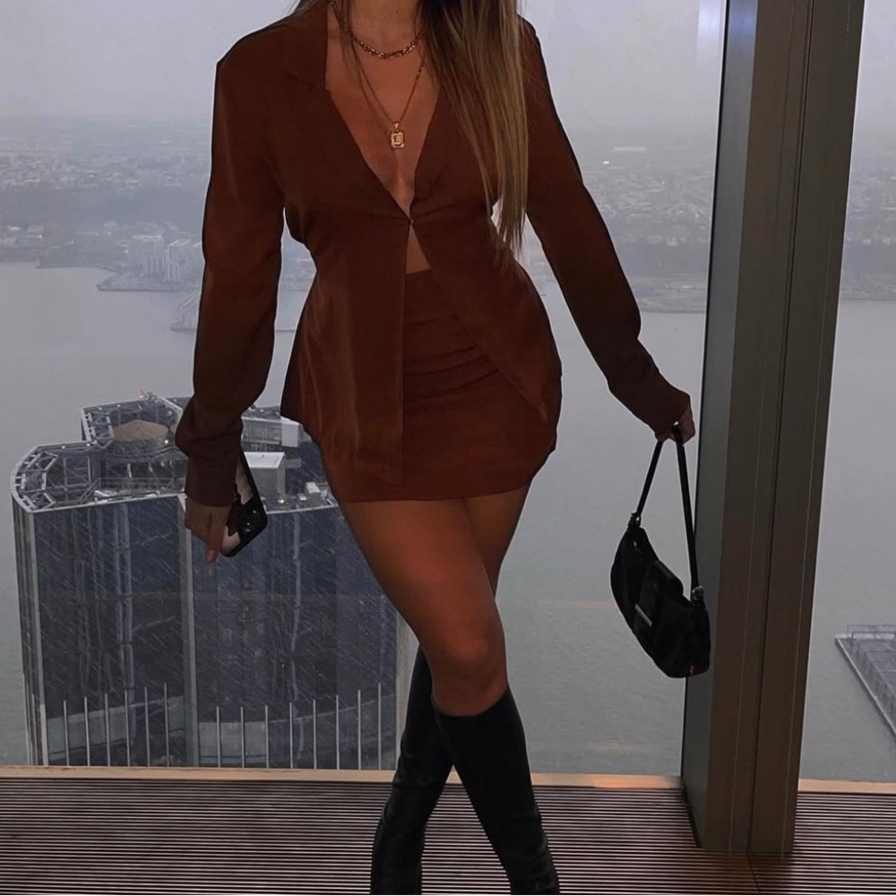 Brown Blazer and Skirt Set